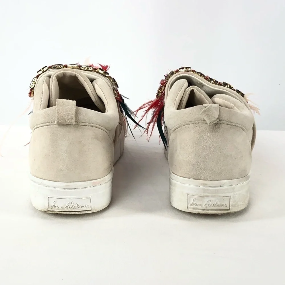 Sam‎ Edelman Lelani Suede Leather Sneakers in Cream Red Size 10